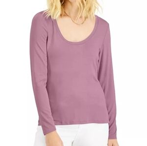 INC International Rayon Jersey Shirt, Scoop-Neck Top, Evening Mauve Purple, Sz M